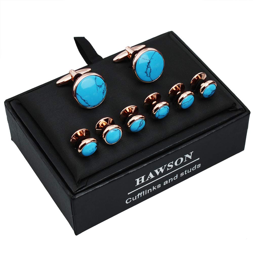 Cufflinks and Tuxedo Studs Set for Men with Gift Box, Mother-of-Pearl Cuff links for French Cuff Shirt and Dress Shirt, Suitable for Wedding, Birthday, Party