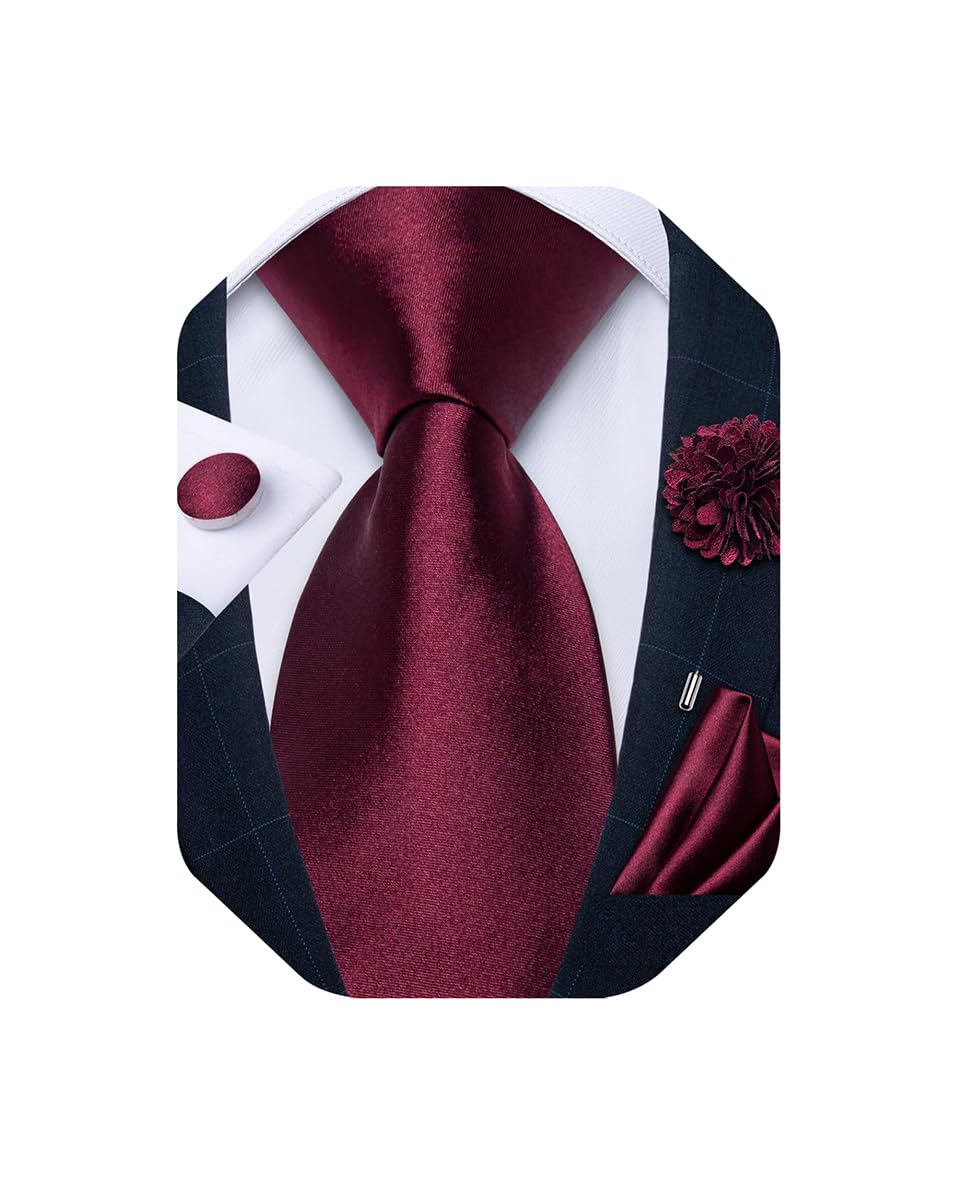 Mens Tie and Lapel Pin Set Silk Plaid Solid Paisley Necktie & Pocket Square Cufflinks for Wedding Party