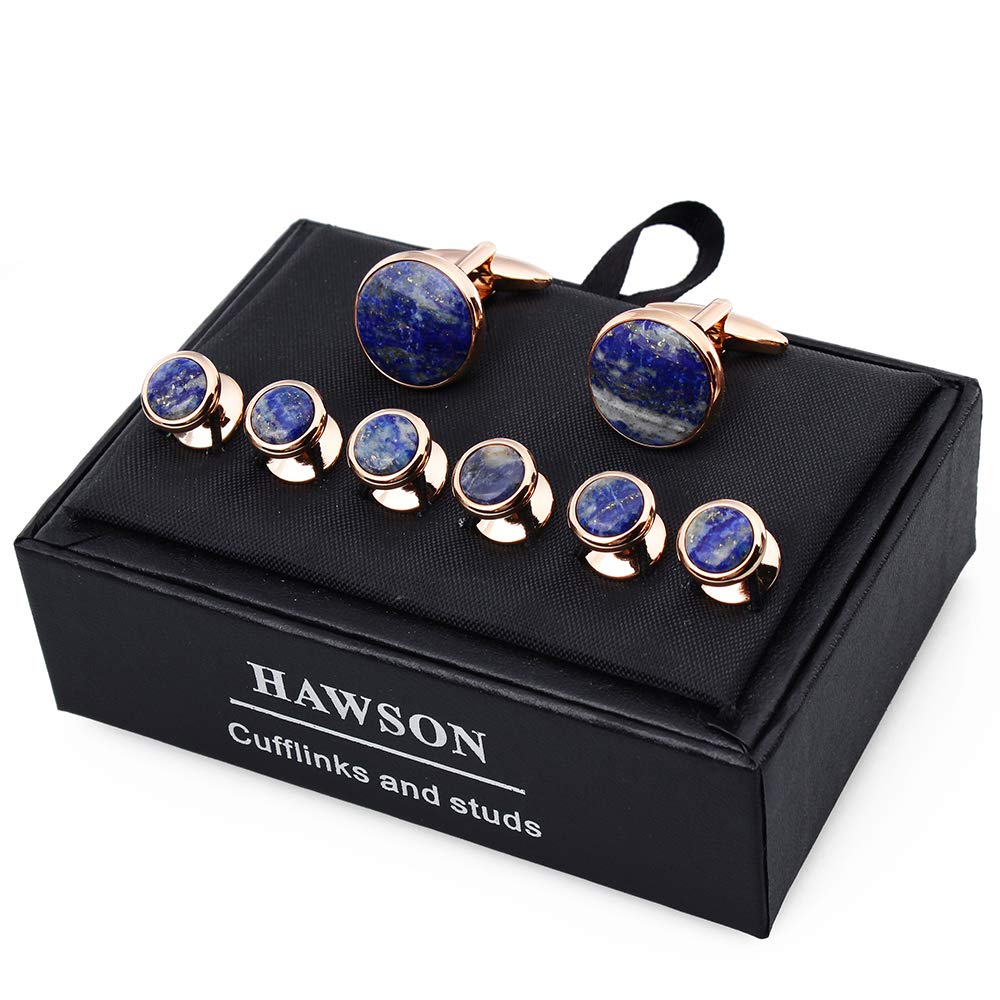 Cufflinks and Tuxedo Studs Set for Men with Gift Box, Mother-of-Pearl Cuff links for French Cuff Shirt and Dress Shirt, Suitable for Wedding, Birthday, Party