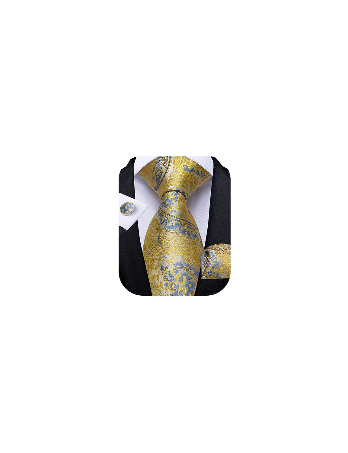 Mens Tie Set Silk Solid Paisley Necktie and Pocket Square Cufflinks Classic Formal Ties for Men Wedding Party