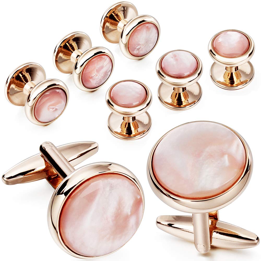 Cufflinks and Tuxedo Studs Set for Men with Gift Box, Mother-of-Pearl Cuff links for French Cuff Shirt and Dress Shirt, Suitable for Wedding, Birthday, Party