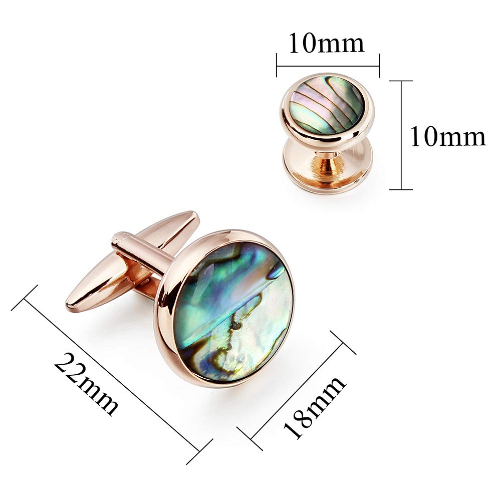 Cufflinks and Tuxedo Studs Set for Men with Gift Box, Mother-of-Pearl Cuff links for French Cuff Shirt and Dress Shirt, Suitable for Wedding, Birthday, Party