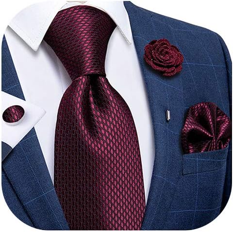 Silk Ties for Men Necktie and Lapel Pin Brooch Set Formal Woven Paisley Plaid Striped Solid Tie Wedding Party
