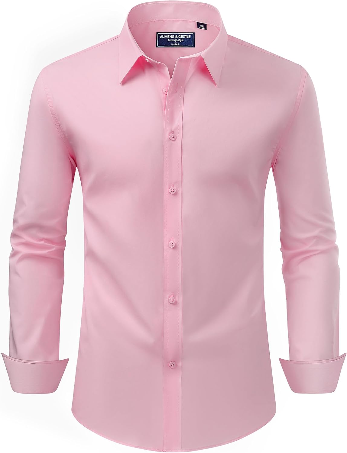 Alimens & Gentle Men's Dress Shirt Regular Fit Stretch Stain Shield Long Sleeve Solid Business Wedding Button Down Shirts