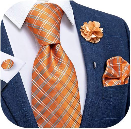 Silk Ties for Men Necktie and Lapel Pin Brooch Set Formal Woven Paisley Plaid Striped Solid Tie Wedding Party