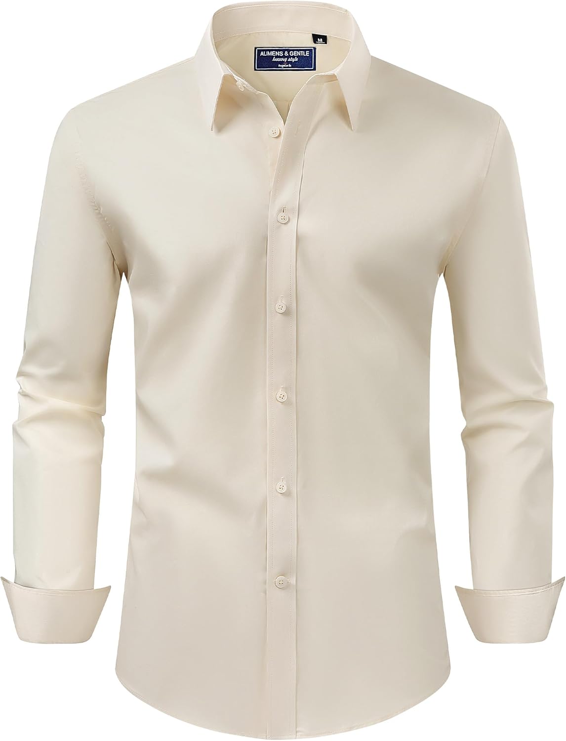 Alimens & Gentle Men's Dress Shirt Regular Fit Stretch Stain Shield Long Sleeve Solid Business Wedding Button Down Shirts