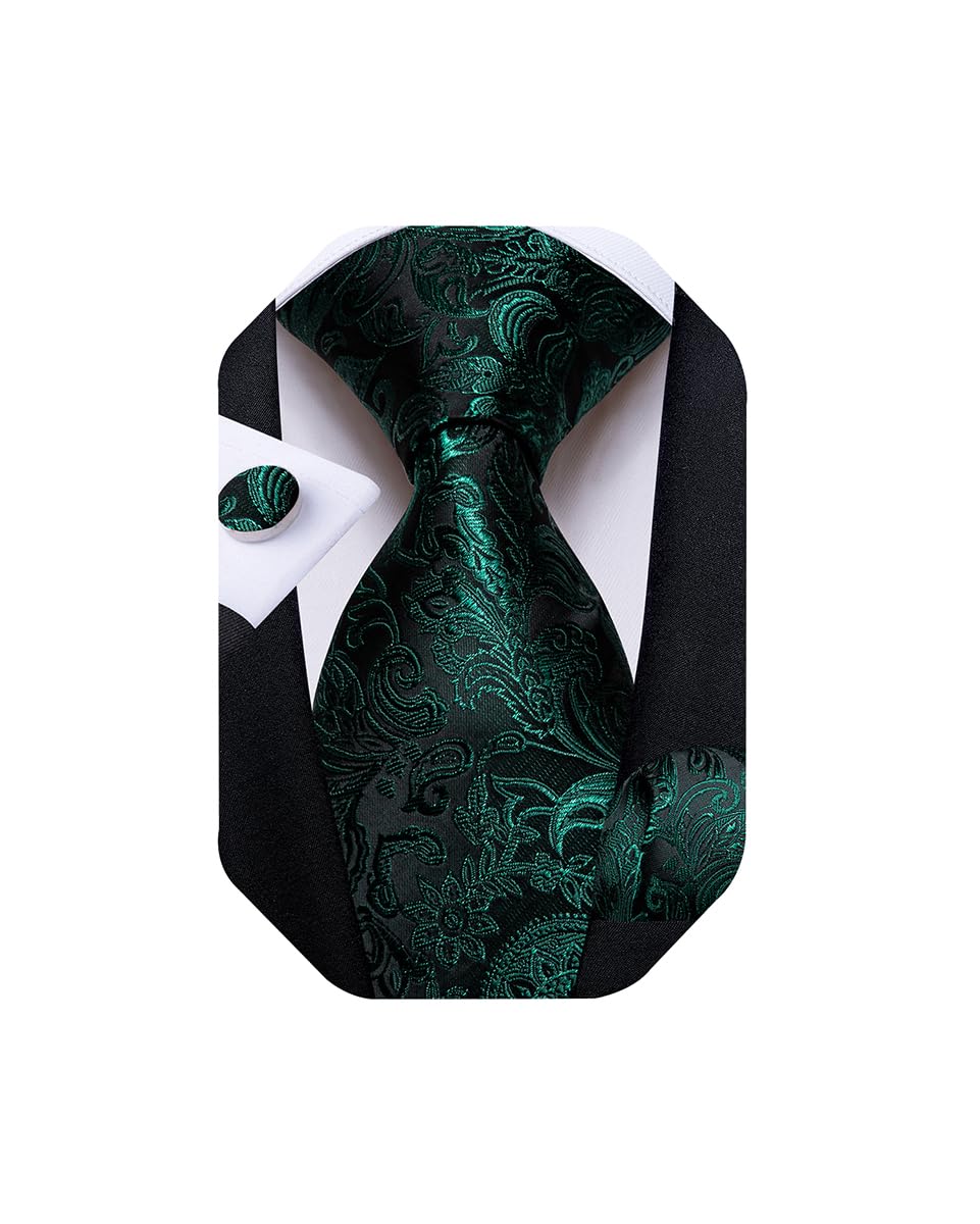 Extra Long Tie for Men Silk 63 inches XL Necktie and Pocket Suqare Cufflinks Set Mens Big and Tall Tie Wedding Party