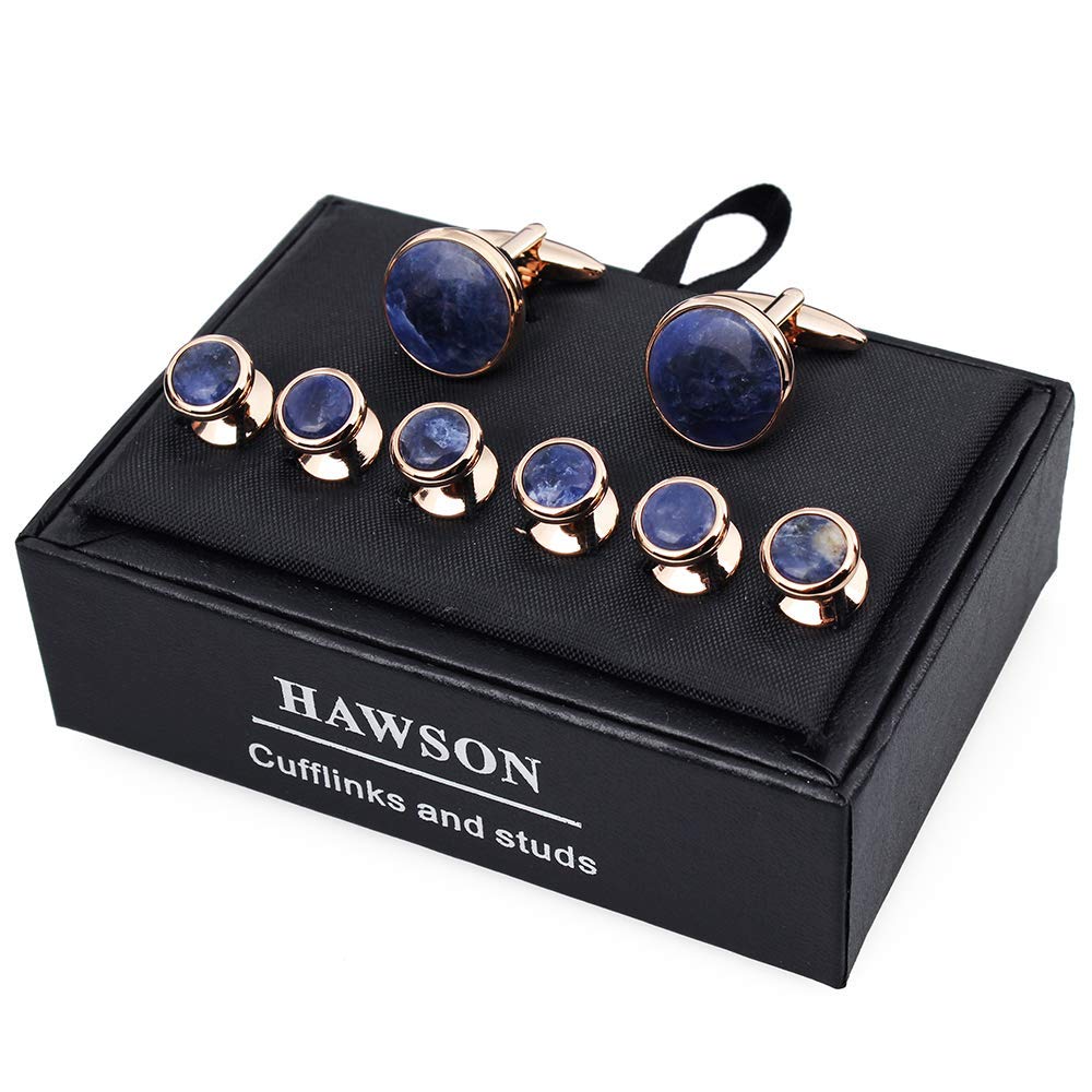Cufflinks and Tuxedo Studs Set for Men with Gift Box, Mother-of-Pearl Cuff links for French Cuff Shirt and Dress Shirt, Suitable for Wedding, Birthday, Party