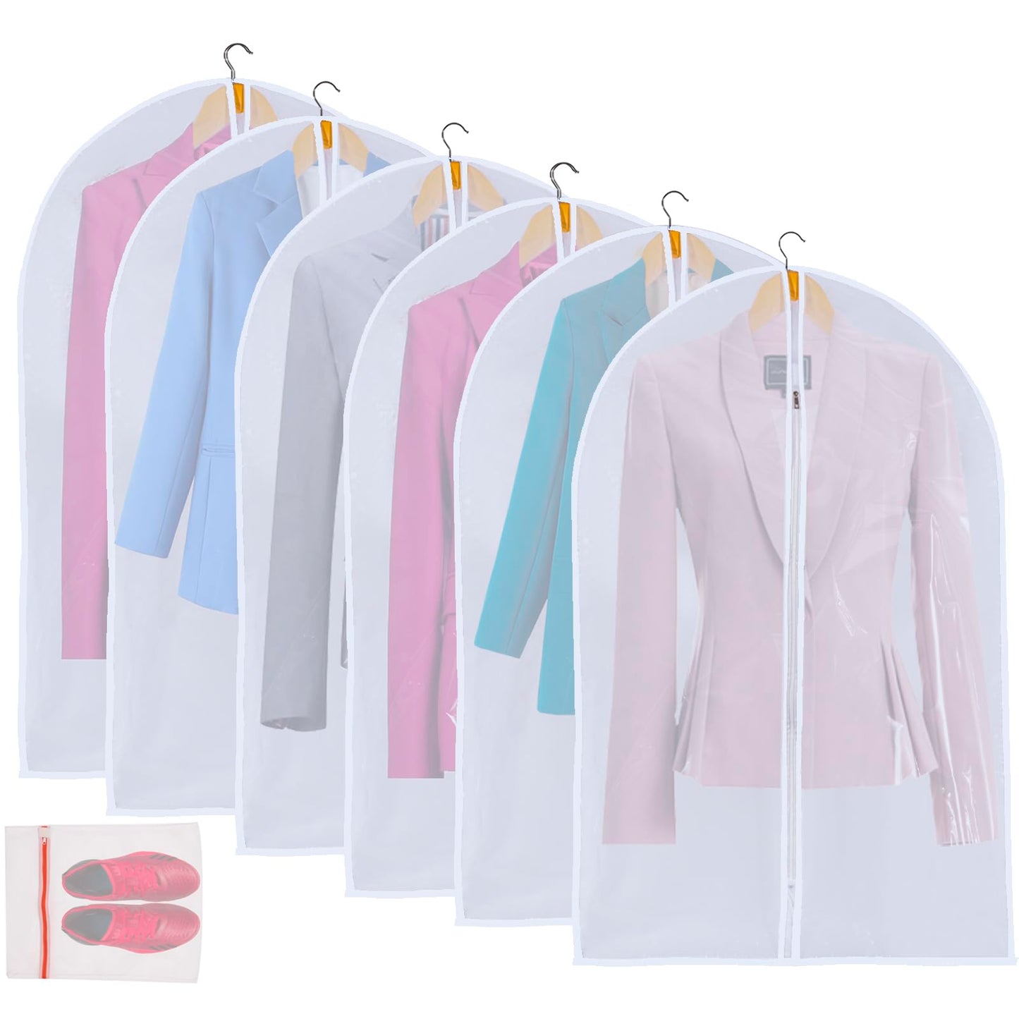 Clear Garment Bags Clothes Covers Protecting Dusts (Set of 12) for Storage Plastic Garment Bags Hanging Clothes Bags Dress Bag for Gowns Long with Zipper for Closet - 24'' x 40''/12 Pack