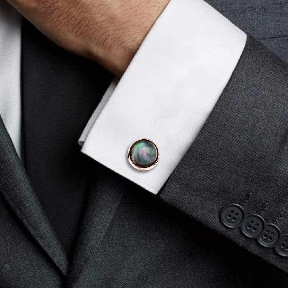 Cufflinks and Tuxedo Studs Set for Men with Gift Box, Mother-of-Pearl Cuff links for French Cuff Shirt and Dress Shirt, Suitable for Wedding, Birthday, Party