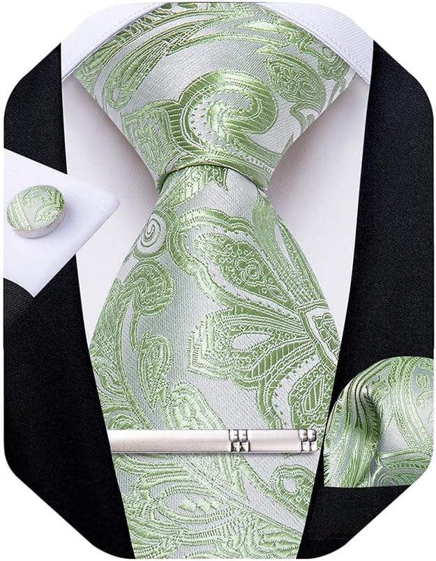 Paisley Ties for Men Silk Necktie and Pocket Square Cufflinks Tie Clip Set Woven Classic Mens Tie for Wedding Party