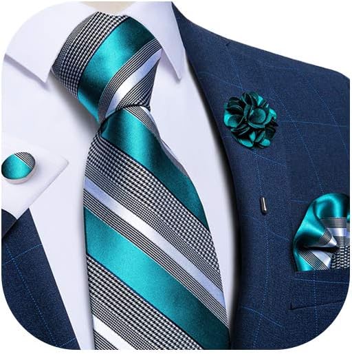Silk Ties for Men Necktie and Lapel Pin Brooch Set Formal Woven Paisley Plaid Striped Solid Tie Wedding Party