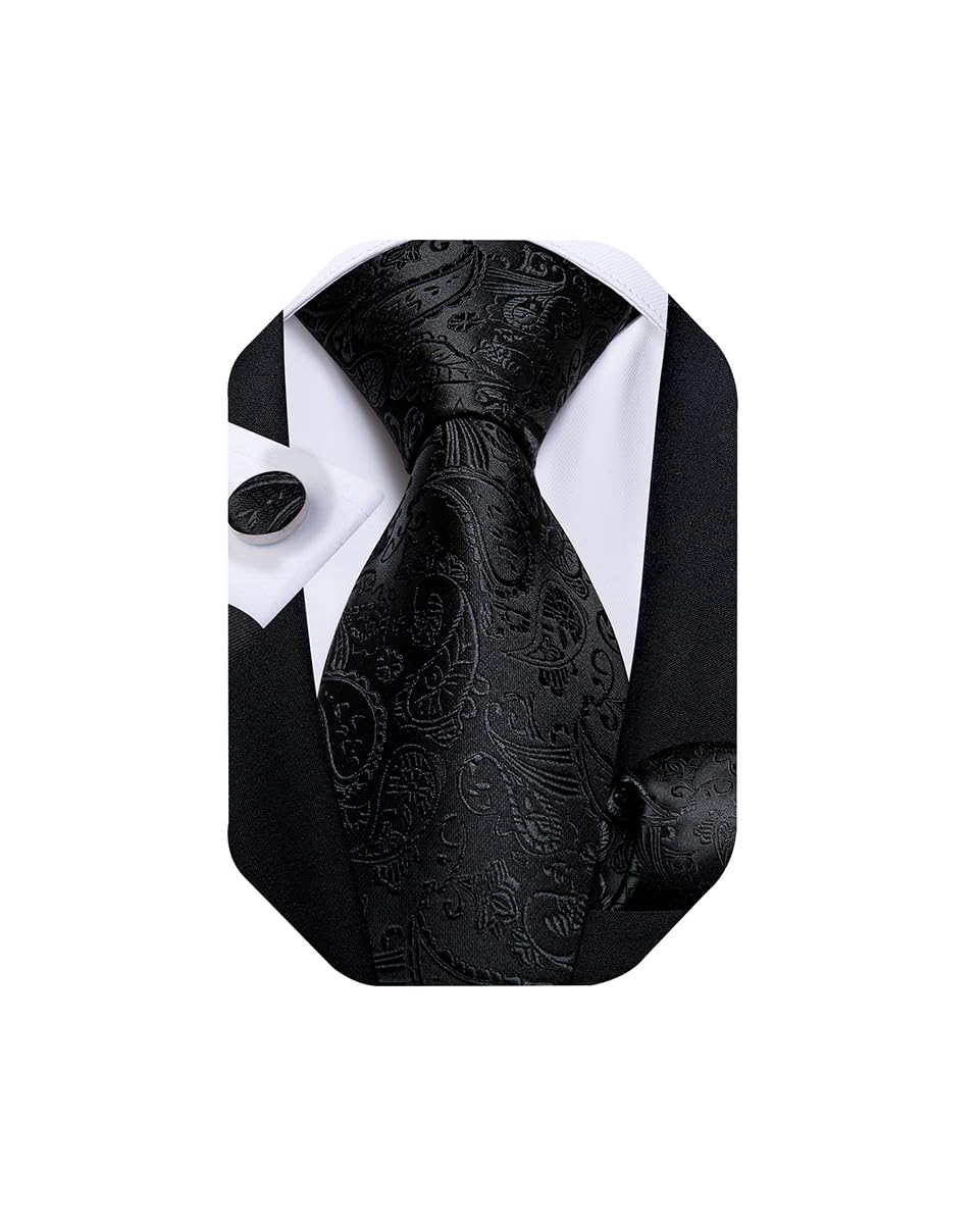 Extra Long Tie for Men Silk 63 inches XL Necktie and Pocket Suqare Cufflinks Set Mens Big and Tall Tie Wedding Party