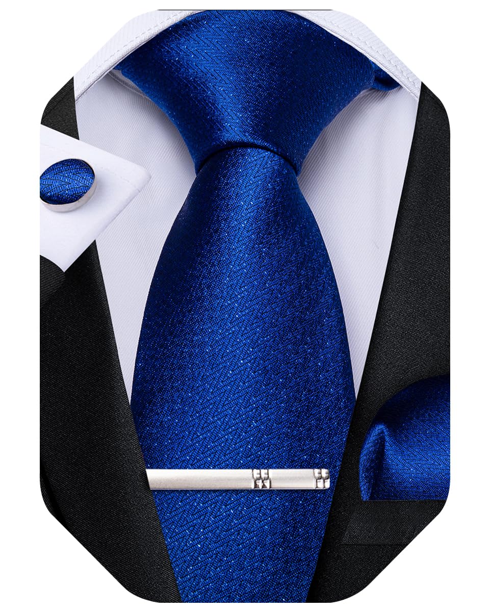 Mens Silk Necktie Solid Color Tie and Pocket Square Cufflink Tie Clip Set Woven Plain Ties for Men Wedding Party