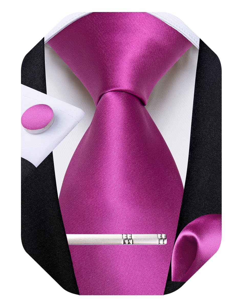 Mens Silk Necktie Solid Color Tie and Pocket Square Cufflink Tie Clip Set Woven Plain Ties for Men Wedding Party