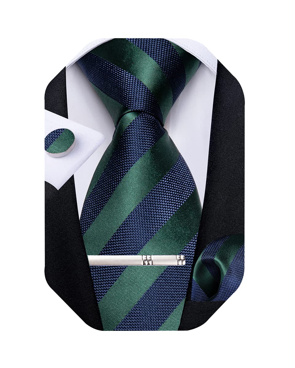 Mens Striped Tie Silk Woven Necktie and Pocket Square Cufflinks Tie Clip Set Wedding Business Formal Gift Tie for Men