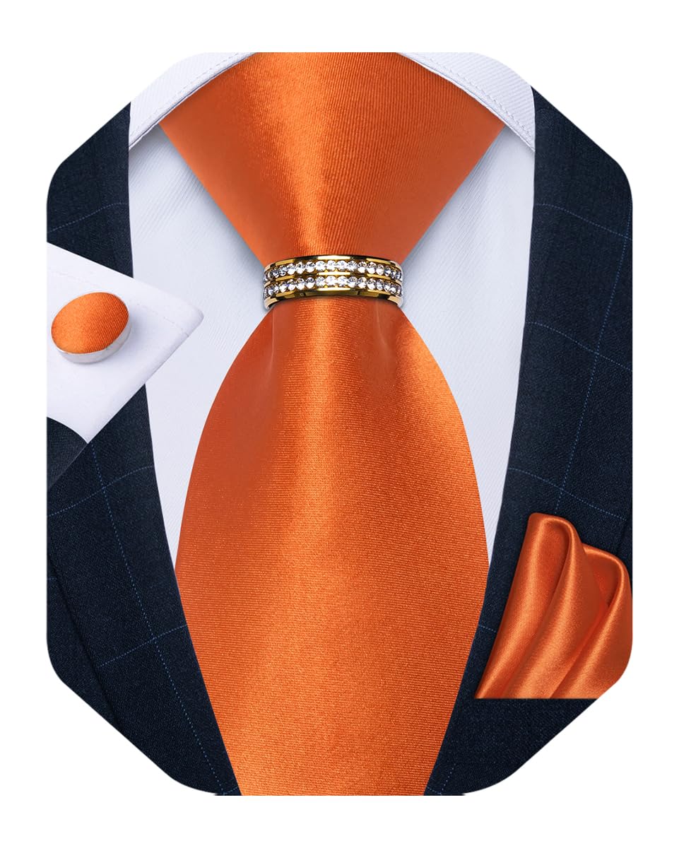 Mens Tie Set Silk Necktie and Gold Tie Ring Pocket Square Cufflinks Formal Business Wedding Ties with Gift Box