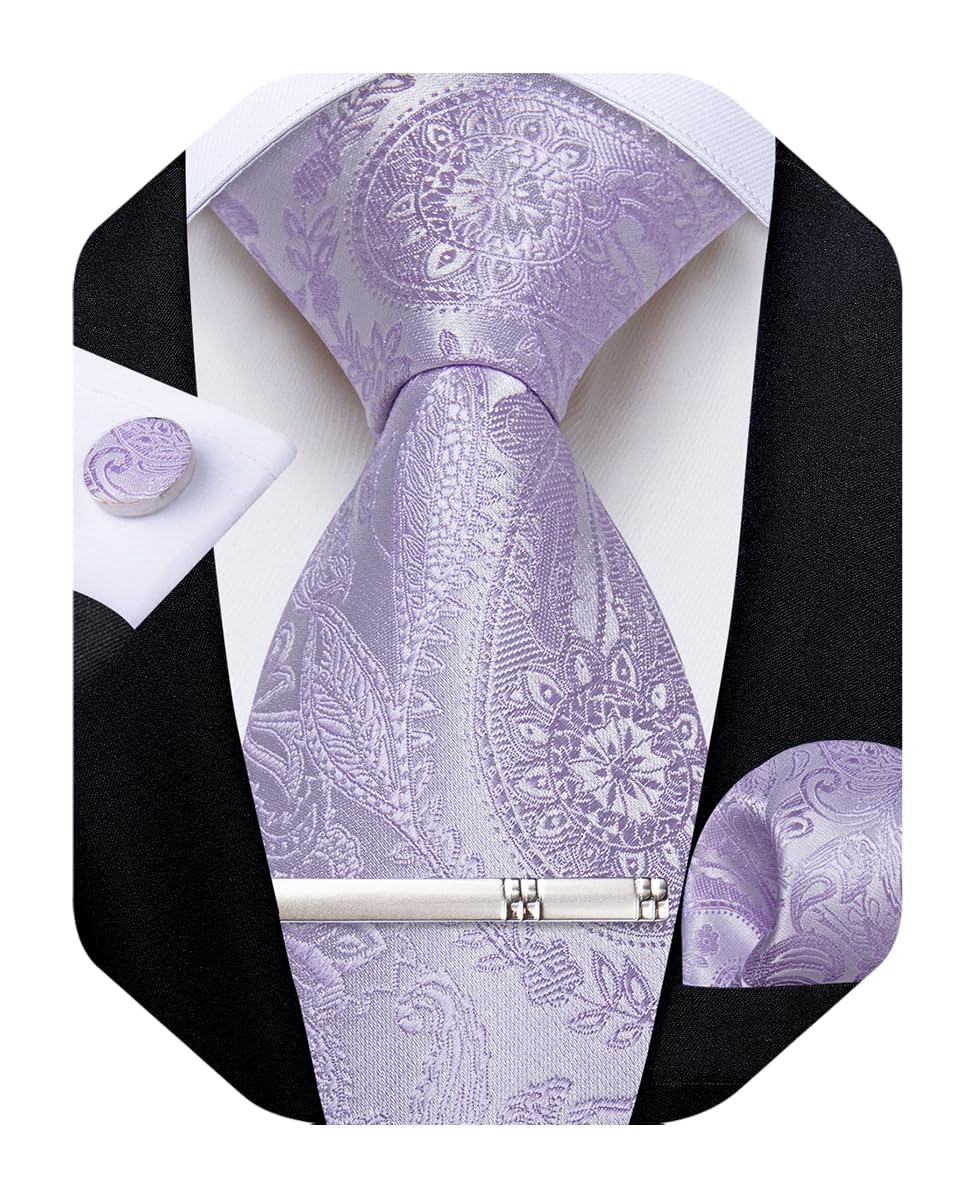 Silk Floral Ties for Men Woven Paisley Necktie and Tie Clip Handkerchief Cufflinks Set for Party Wedding