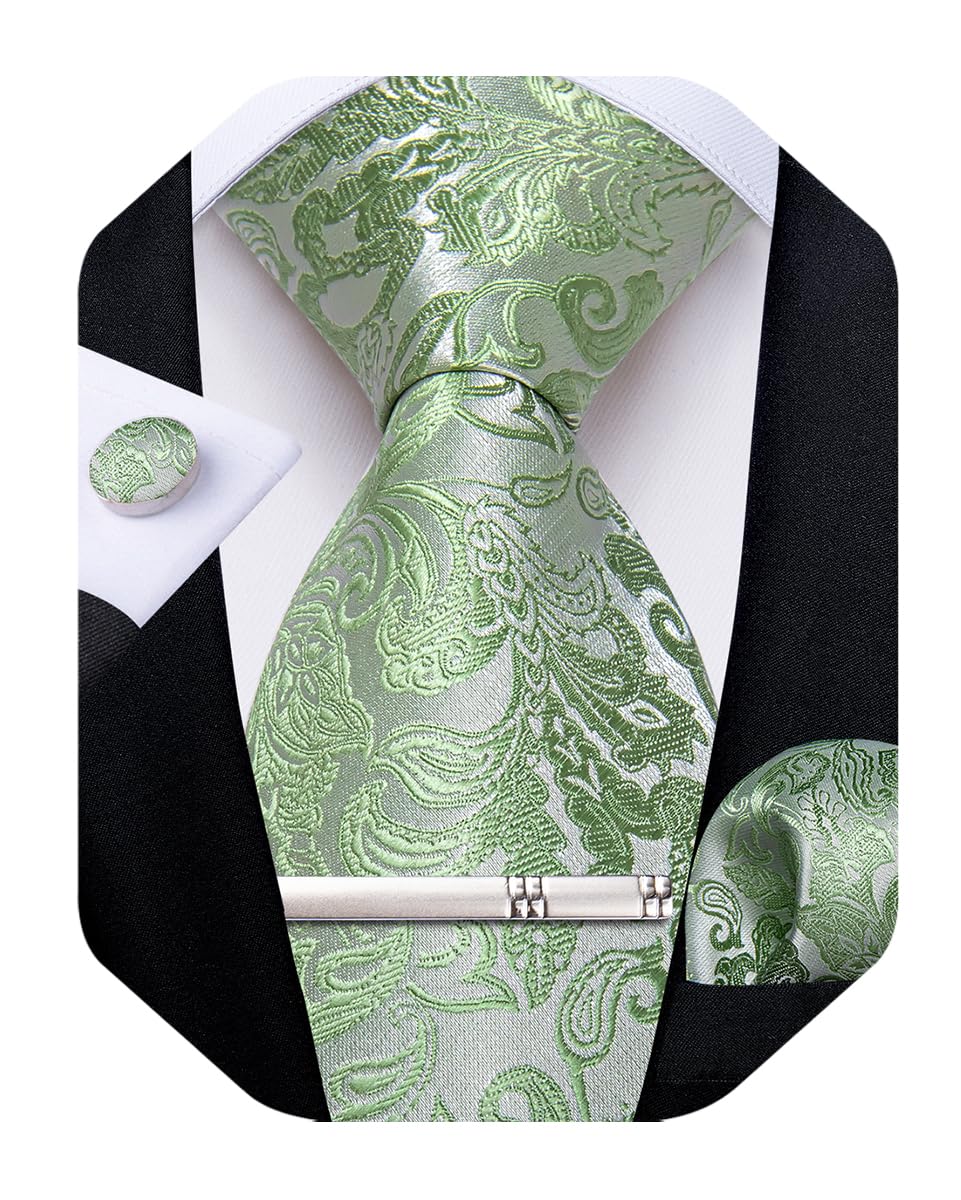 Silk Floral Ties for Men Woven Paisley Necktie and Tie Clip Handkerchief Cufflinks Set for Party Wedding
