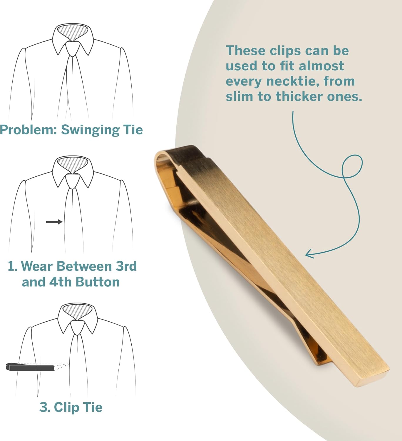 The Slim Tie Bar Clip Set by Würkin Stiffs | Set of 3 Brushed Finish Tie Clips | Includes (1) Gold, (1) Black, (1) Silver | Pack of 1.65” Long Necktie Clips | Gift for Men | As Seen on Shark Tank
