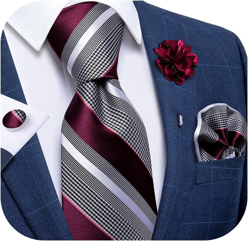 Silk Ties for Men Necktie and Lapel Pin Brooch Set Formal Woven Paisley Plaid Striped Solid Tie Wedding Party