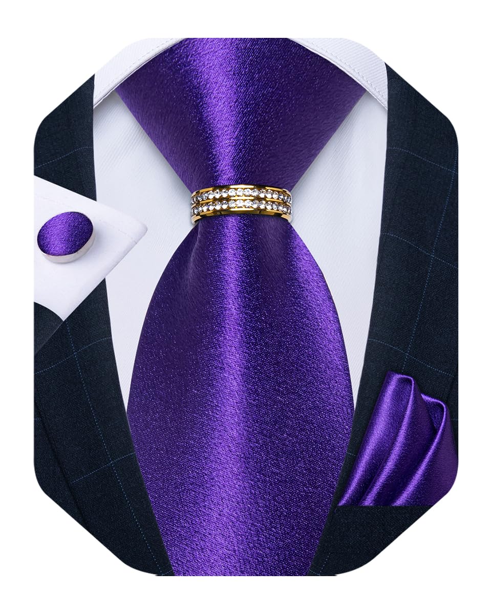 Mens Tie Set Silk Necktie and Gold Tie Ring Pocket Square Cufflinks Formal Business Wedding Ties with Gift Box