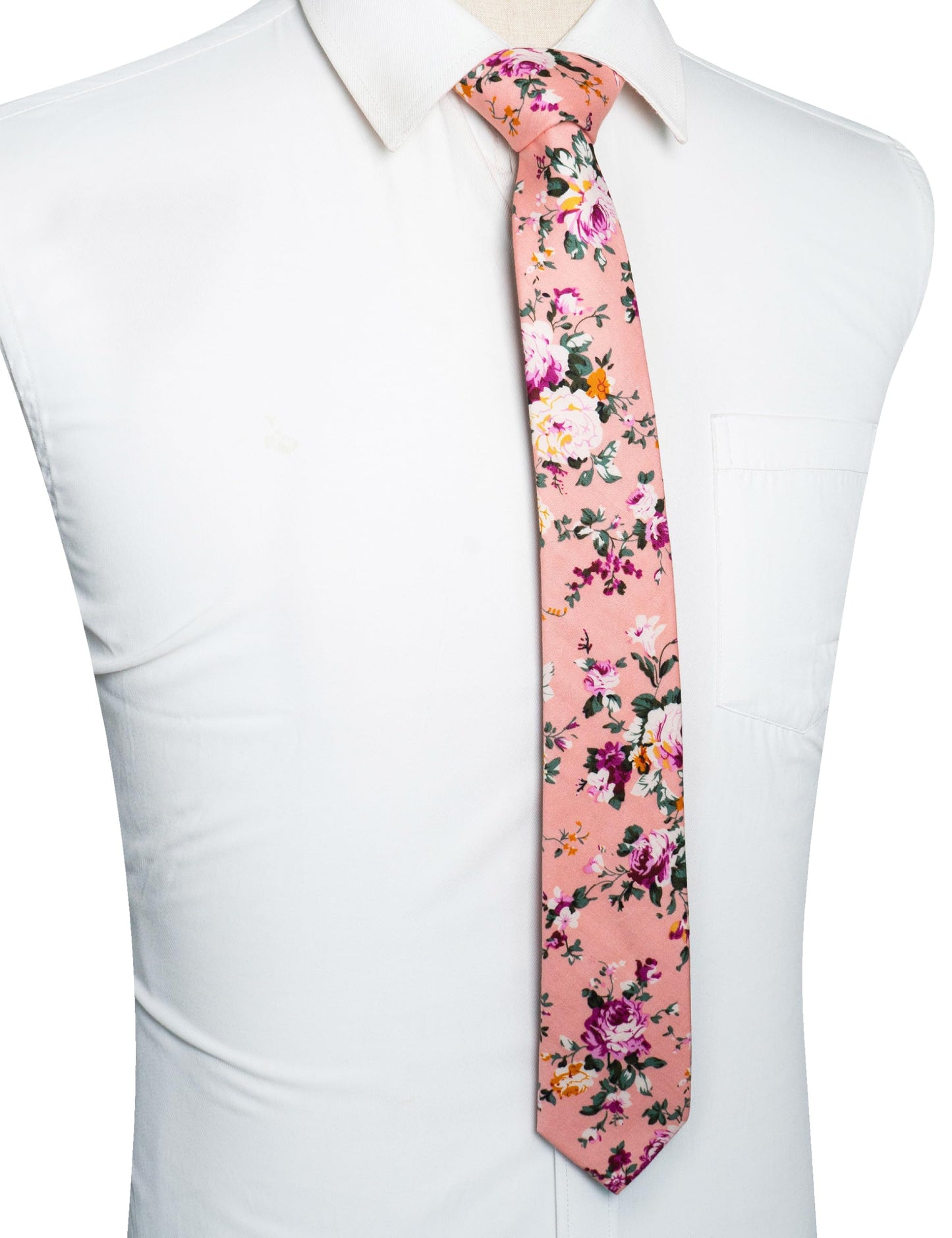 Cotton Floral Skinny Tie and Pocket Square With Tie Clip Set