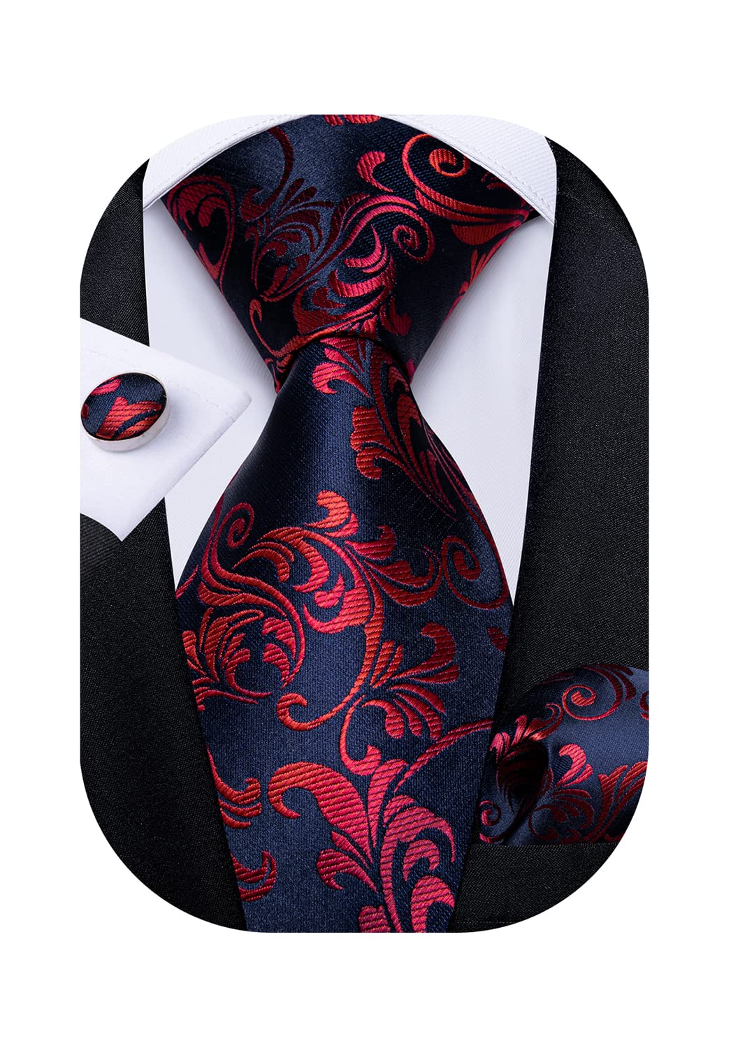 Mens Tie Set Silk Solid Paisley Necktie and Pocket Square Cufflinks Classic Formal Ties for Men Wedding Party