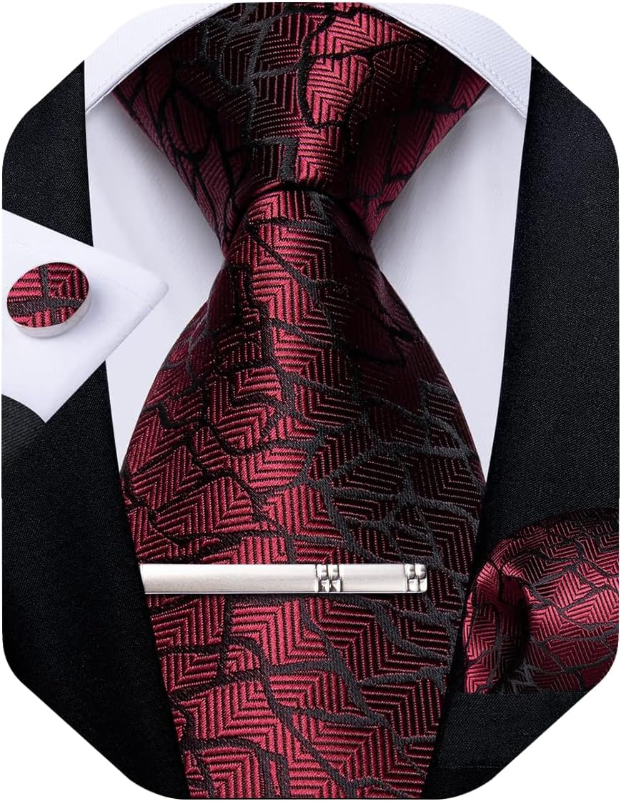 Plaid Ties for Men Silk Checkered Necktie and Pocket Square Cufflinks Tie Clip Set with Gift Box for Wedding Business
