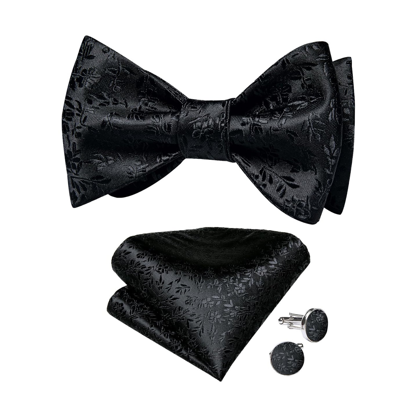 Mens Silk Self Bow Ties,Woven Solid Striped Paisley Bowtie and Pocket Square Cufflinks Set for Men Tuxedo Wedding