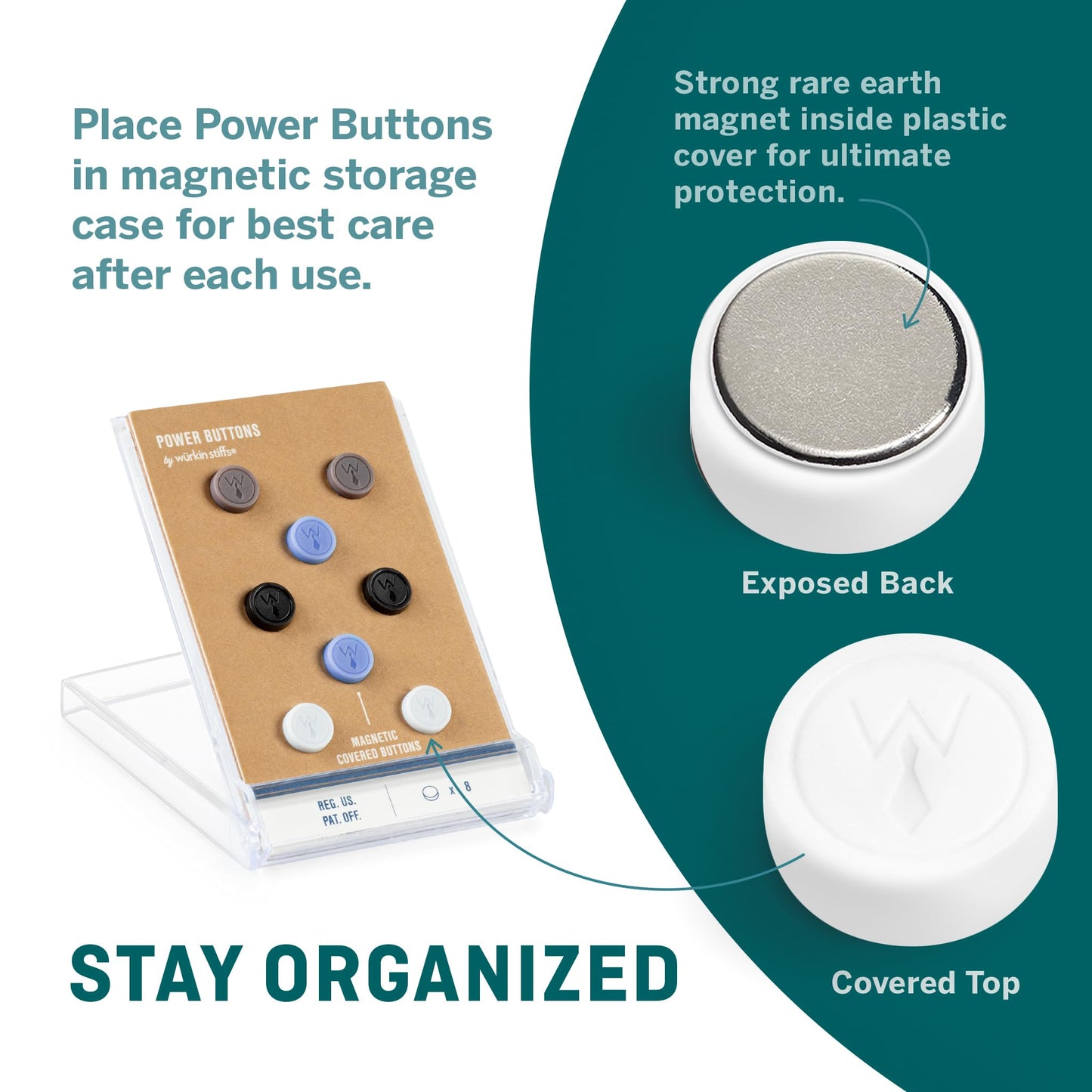 Würkin Stiffs Magnetic Power Buttons Pack of 8 | Magnets for Collar Stays in Storage Case | As Seen on Shark Tank