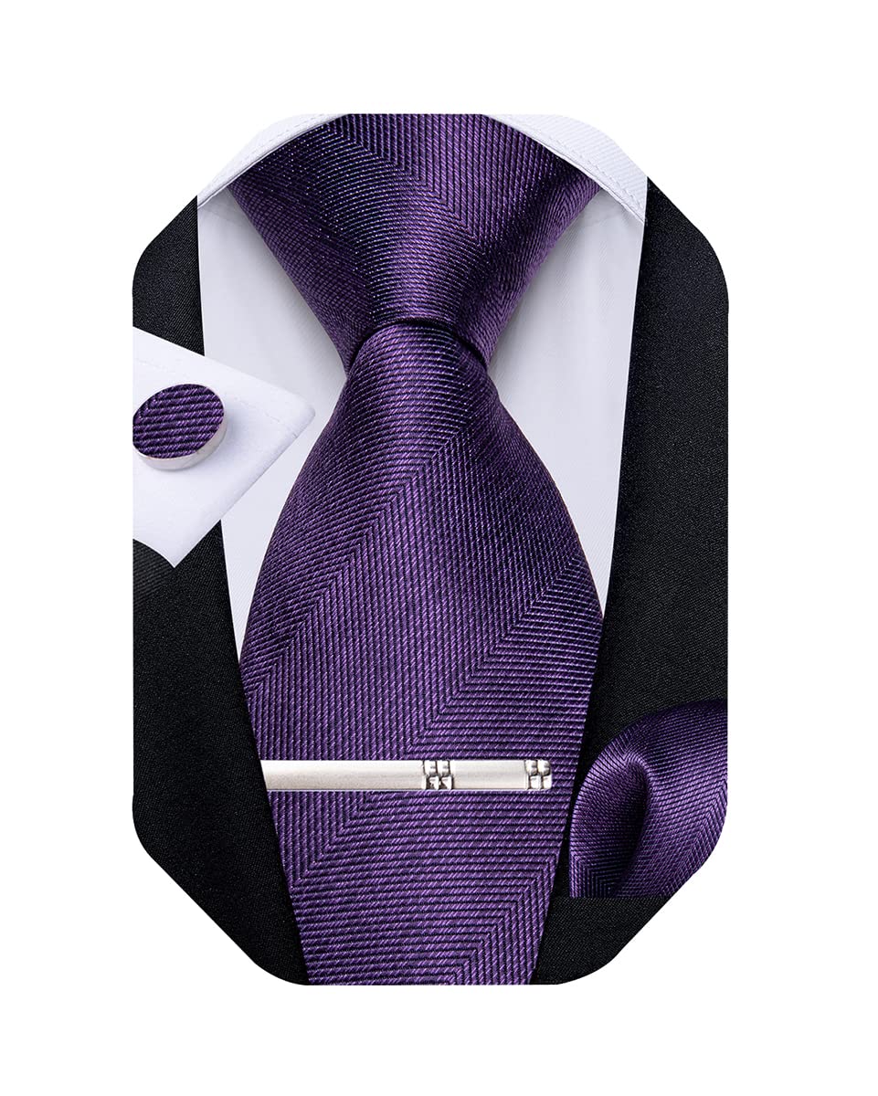 Mens Silk Necktie Solid Color Tie and Pocket Square Cufflink Tie Clip Set Woven Plain Ties for Men Wedding Party