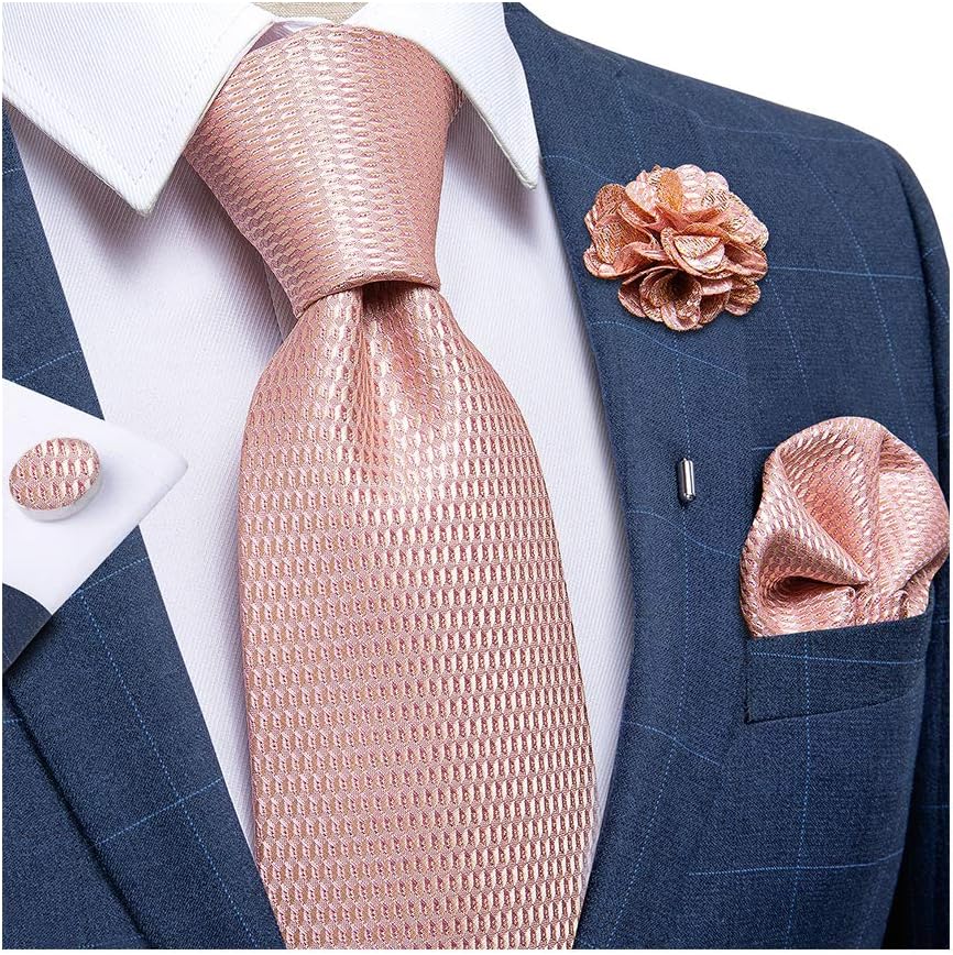 Silk Ties for Men Necktie and Lapel Pin Brooch Set Formal Woven Paisley Plaid Striped Solid Tie Wedding Party