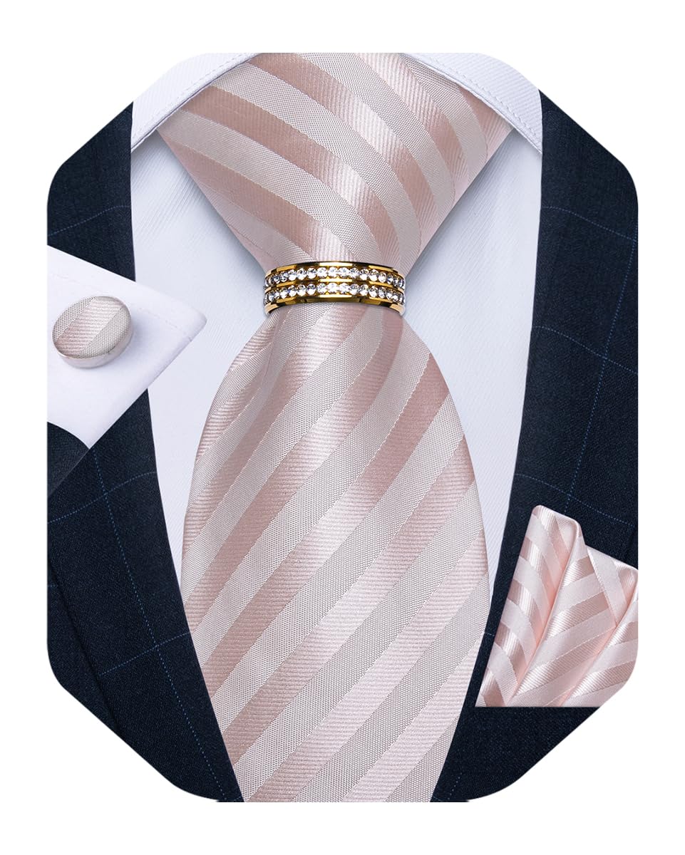Mens Tie Set Silk Necktie and Gold Tie Ring Pocket Square Cufflinks Formal Business Wedding Ties with Gift Box