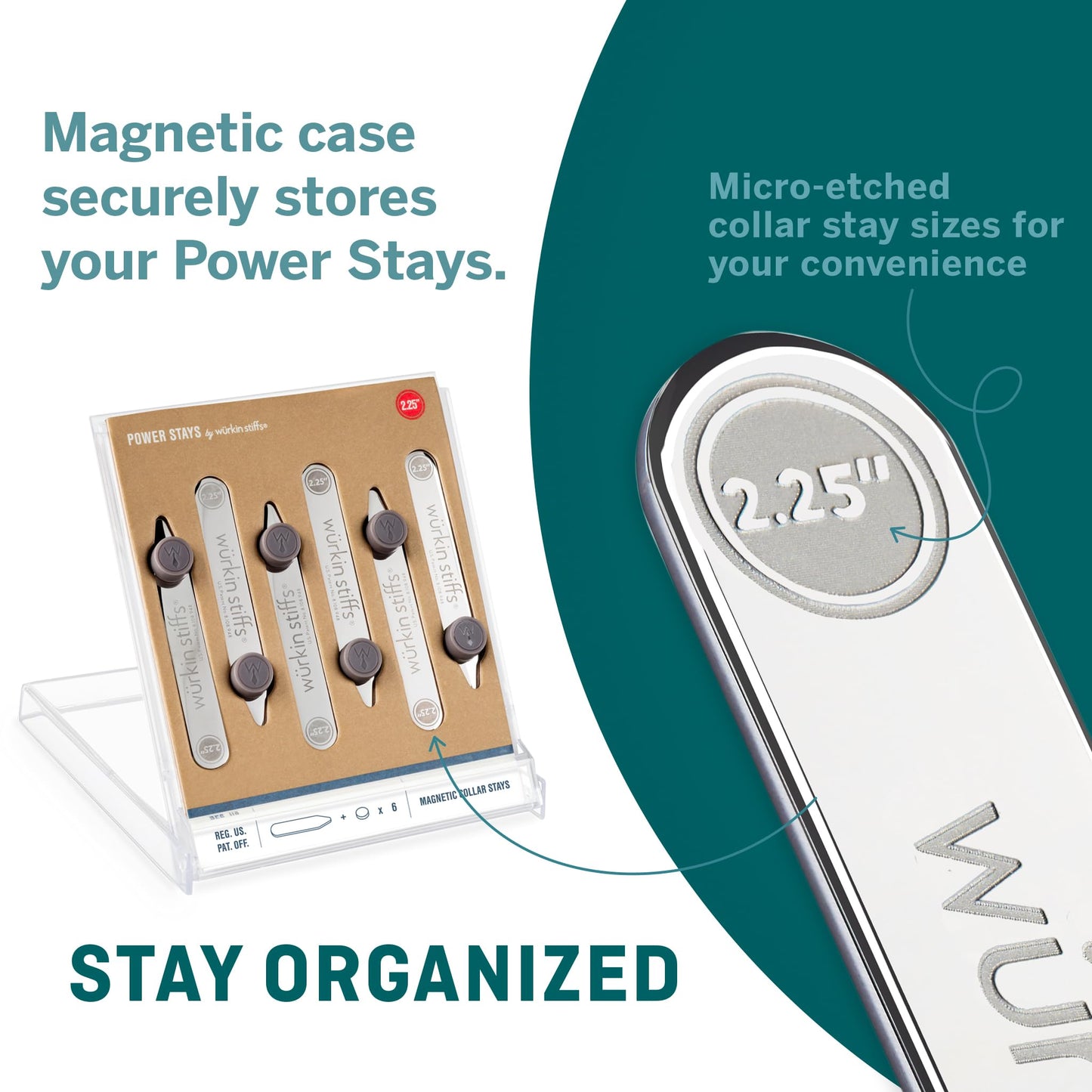 Würkin Stiffs Power Stays Magnetic Collar Stays|Power Stays with Storage Case | Metal Shirt Collar Stays for Men Clothing