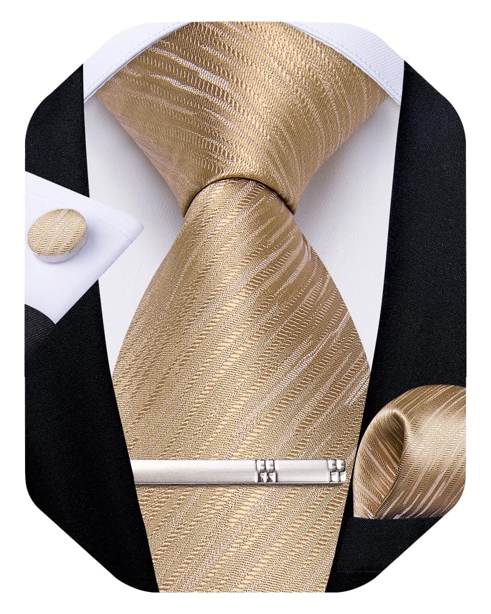 Mens Silk Necktie Solid Color Tie and Pocket Square Cufflink Tie Clip Set Woven Plain Ties for Men Wedding Party