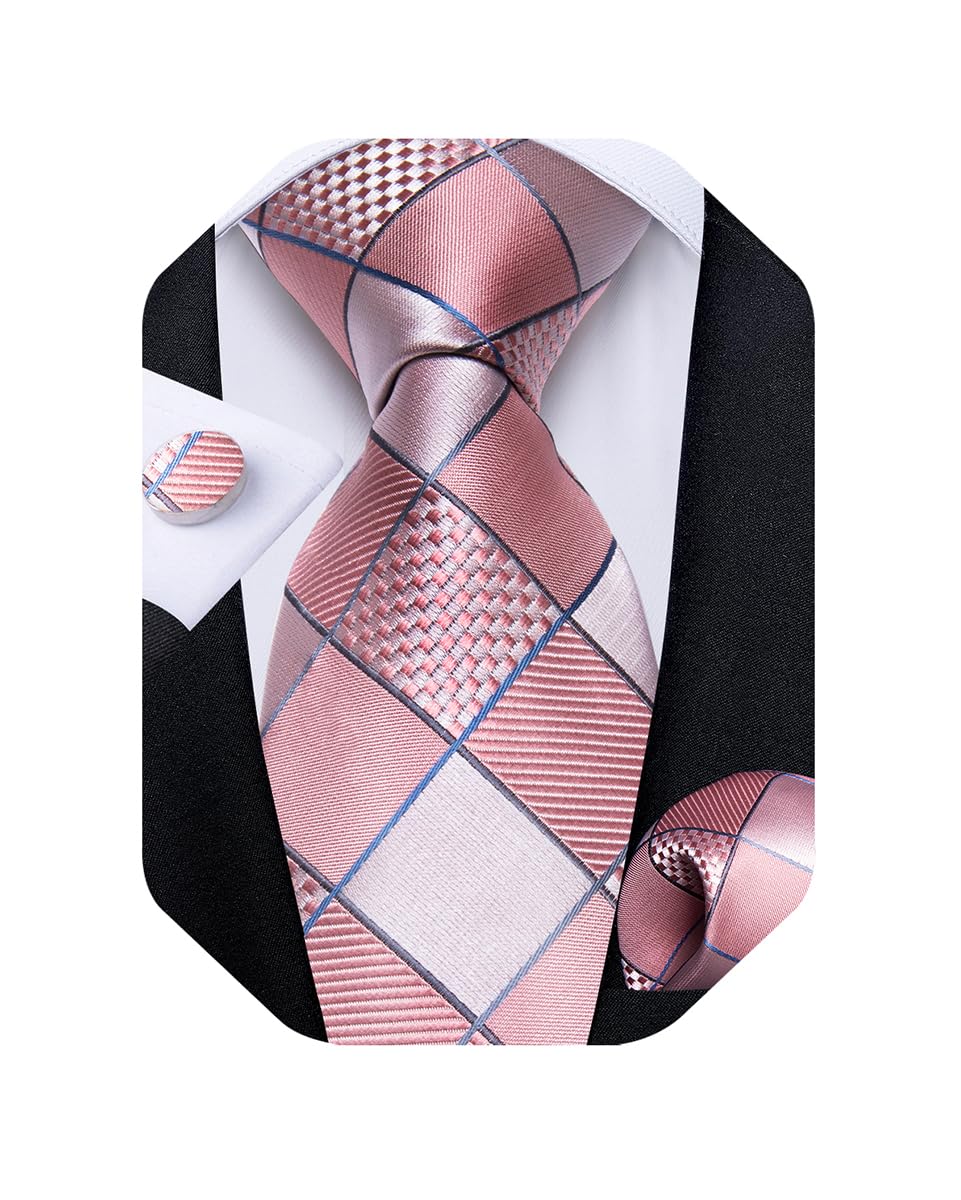 Extra Long Tie for Men Silk 63 inches XL Necktie and Pocket Suqare Cufflinks Set Mens Big and Tall Tie Wedding Party