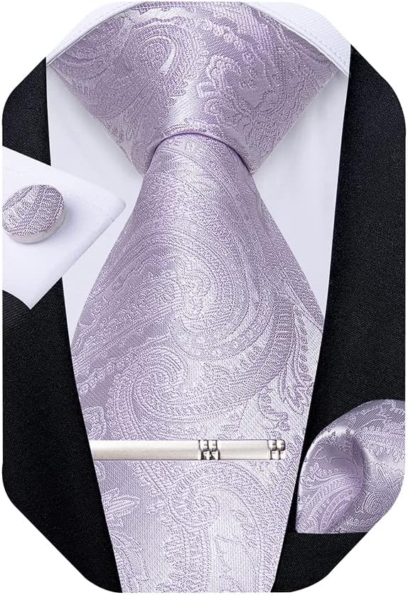 Paisley Ties for Men Silk Necktie and Pocket Square Cufflinks Tie Clip Set Woven Classic Mens Tie for Wedding Party