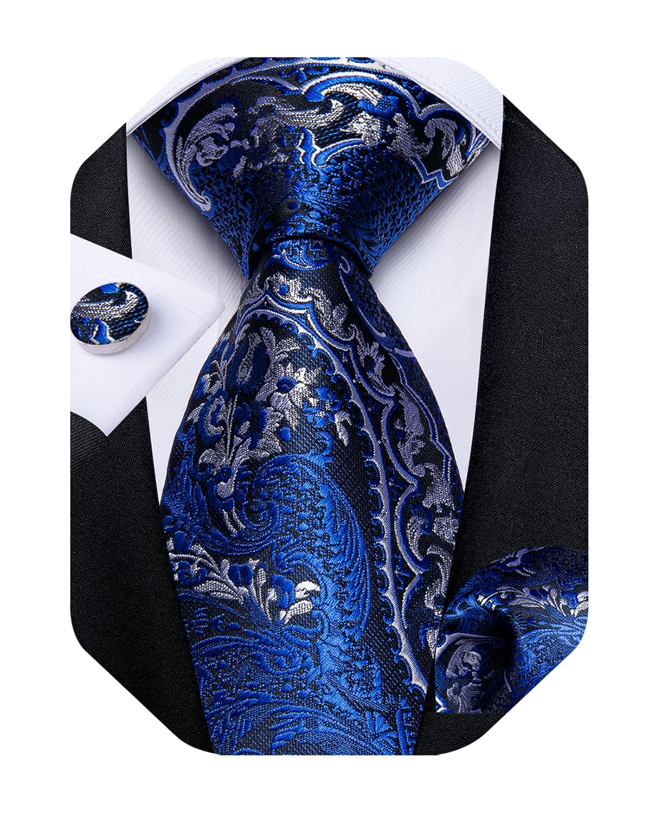 Extra Long Tie for Men Silk 63 inches XL Necktie and Pocket Suqare Cufflinks Set Mens Big and Tall Tie Wedding Party