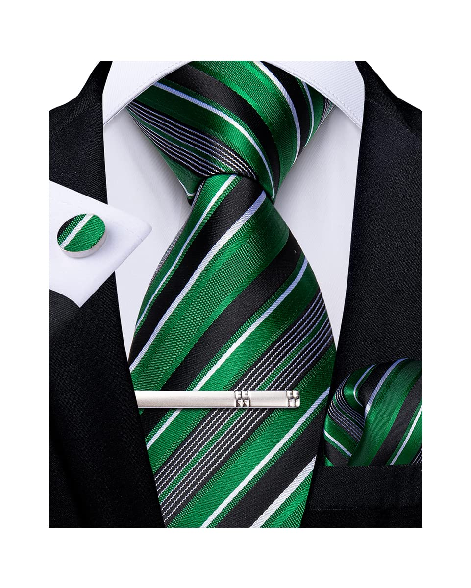 Mens Striped Tie Silk Woven Necktie and Pocket Square Cufflinks Tie Clip Set Wedding Business Formal Gift Tie for Men
