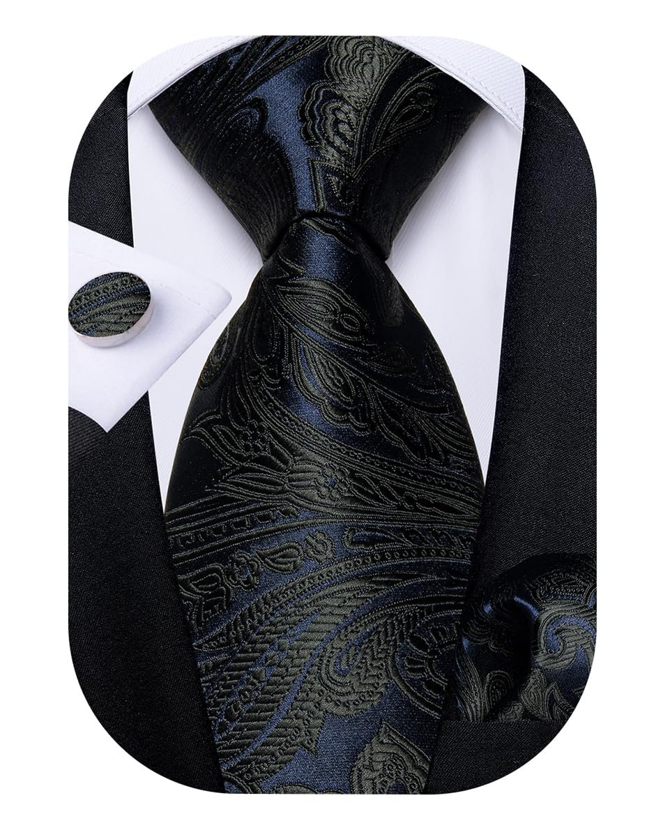 Extra Long Tie for Men Silk 63 inches XL Necktie and Pocket Suqare Cufflinks Set Mens Big and Tall Tie Wedding Party
