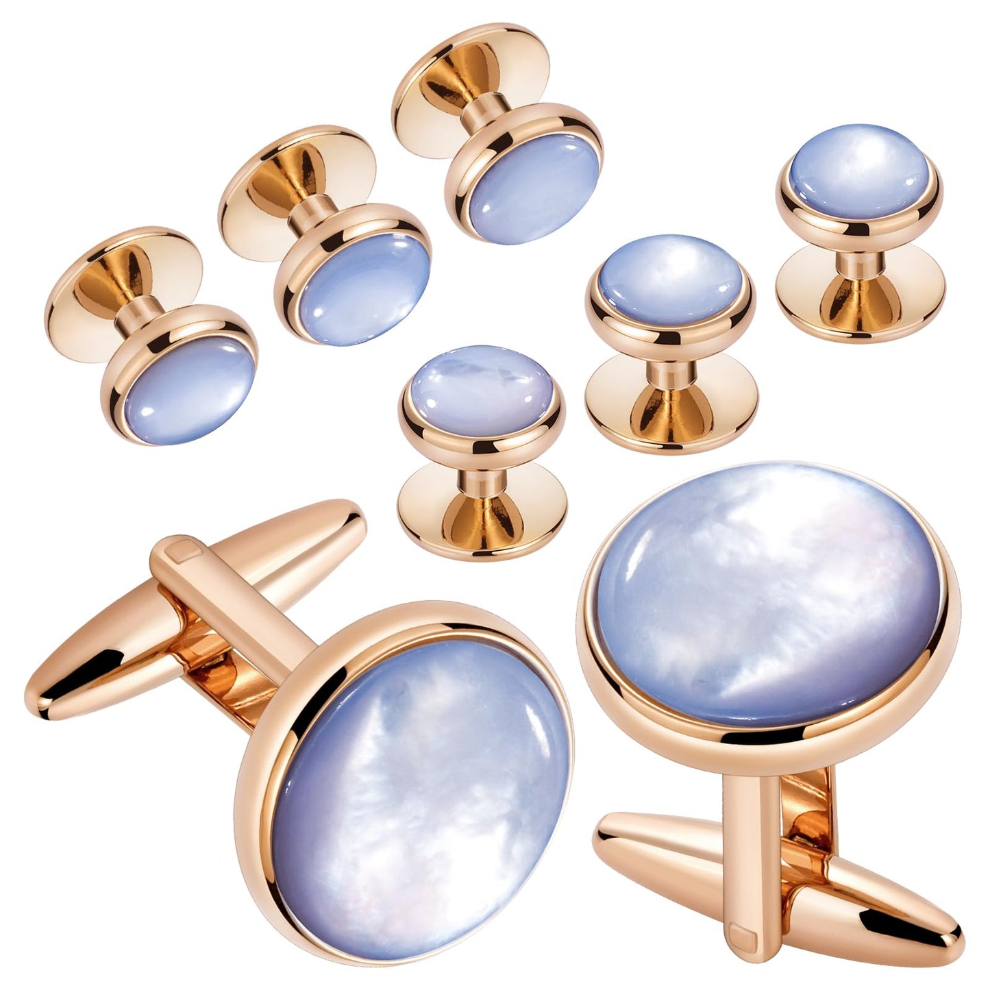 Cufflinks and Tuxedo Studs Set for Men with Gift Box, Mother-of-Pearl Cuff links for French Cuff Shirt and Dress Shirt, Suitable for Wedding, Birthday, Party