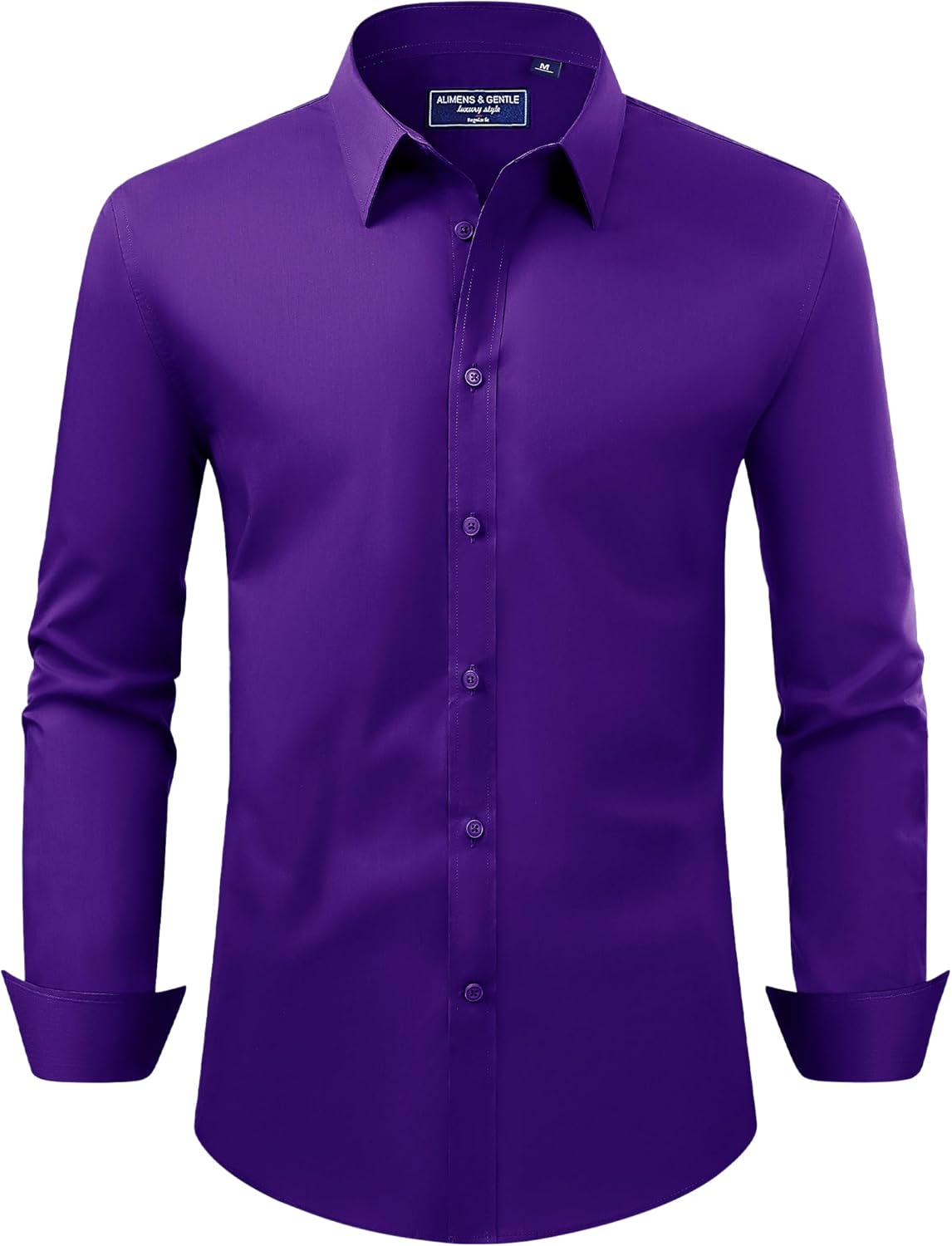 Alimens & Gentle Men's Dress Shirt Regular Fit Stretch Stain Shield Long Sleeve Solid Business Wedding Button Down Shirts
