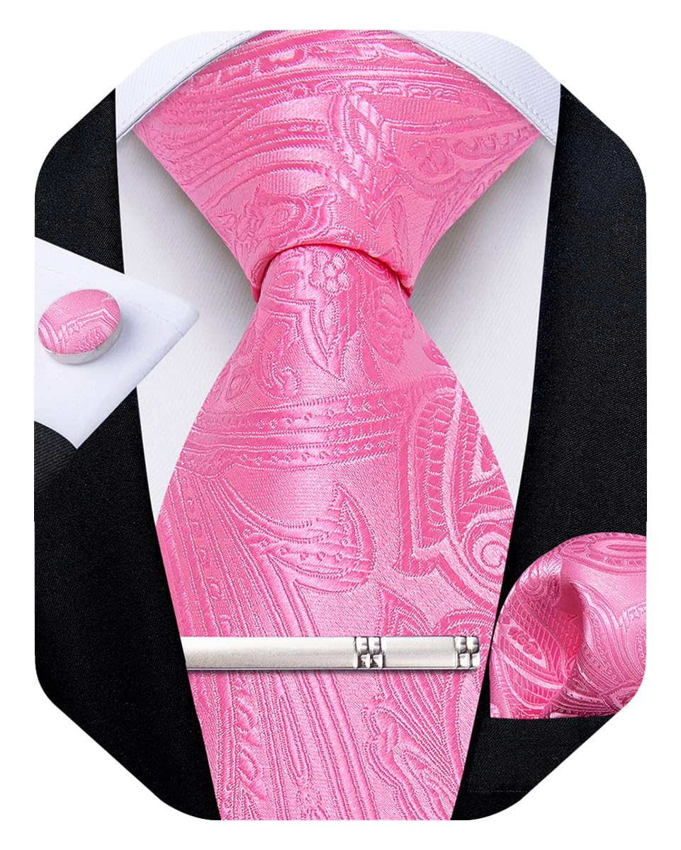Silk Floral Ties for Men Woven Paisley Necktie and Tie Clip Handkerchief Cufflinks Set for Party Wedding