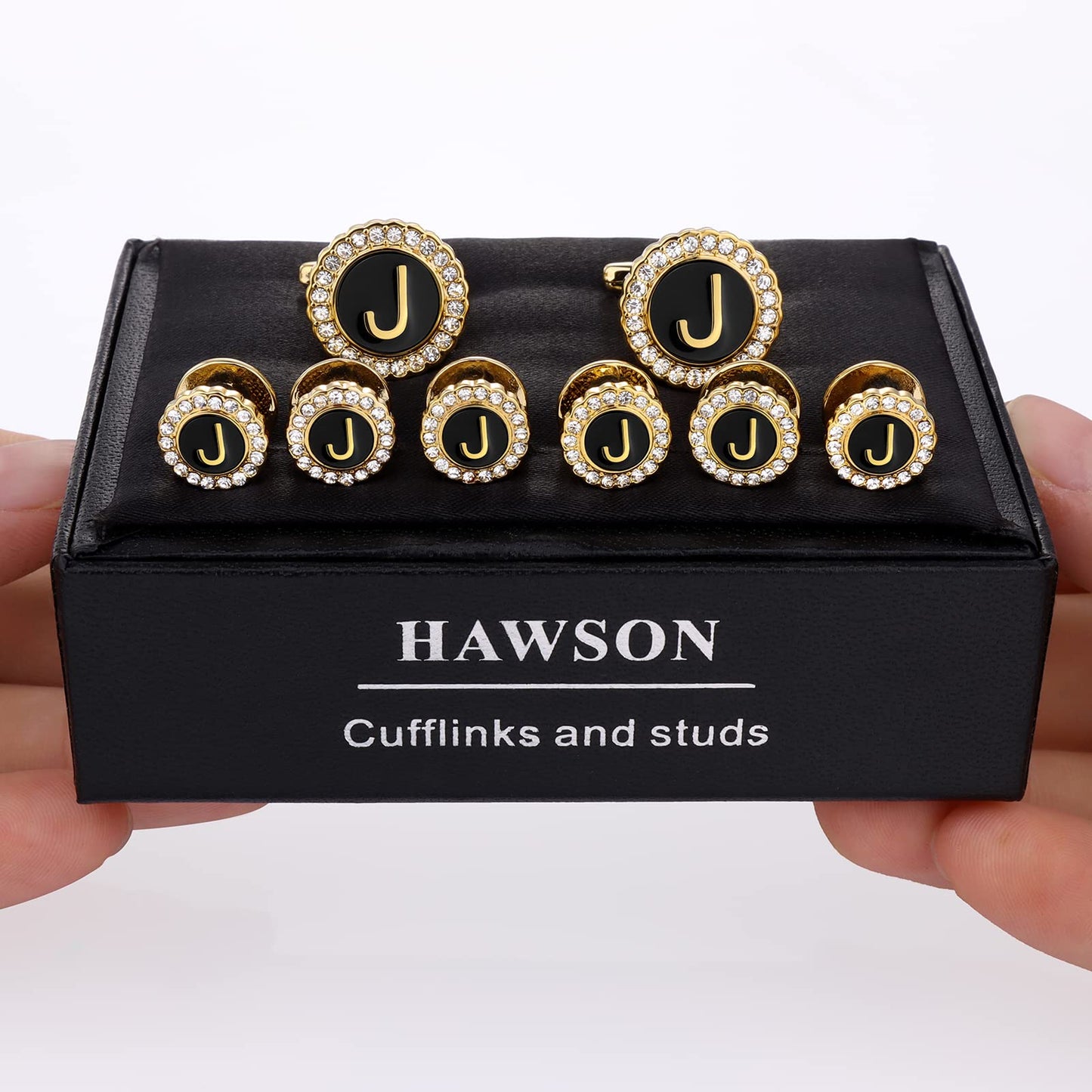18K Gold Tone Initial Cufflinks for Men with Tuxedo Studs
