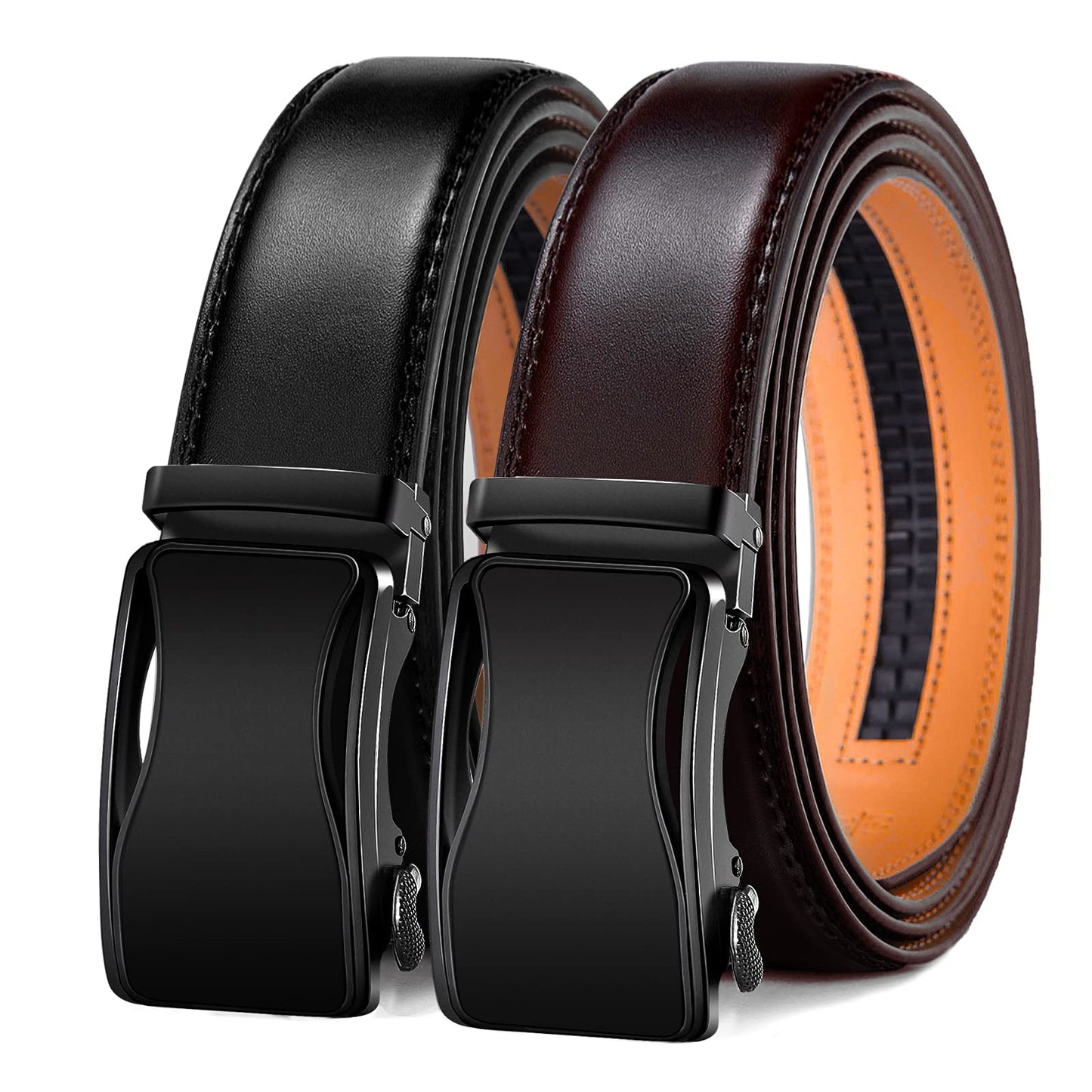 KEMISANT Mens Ratchet Belt 2 Units,Sliding Belt For Gift Mens Dress Casual 1 3/8",Size Adjustable