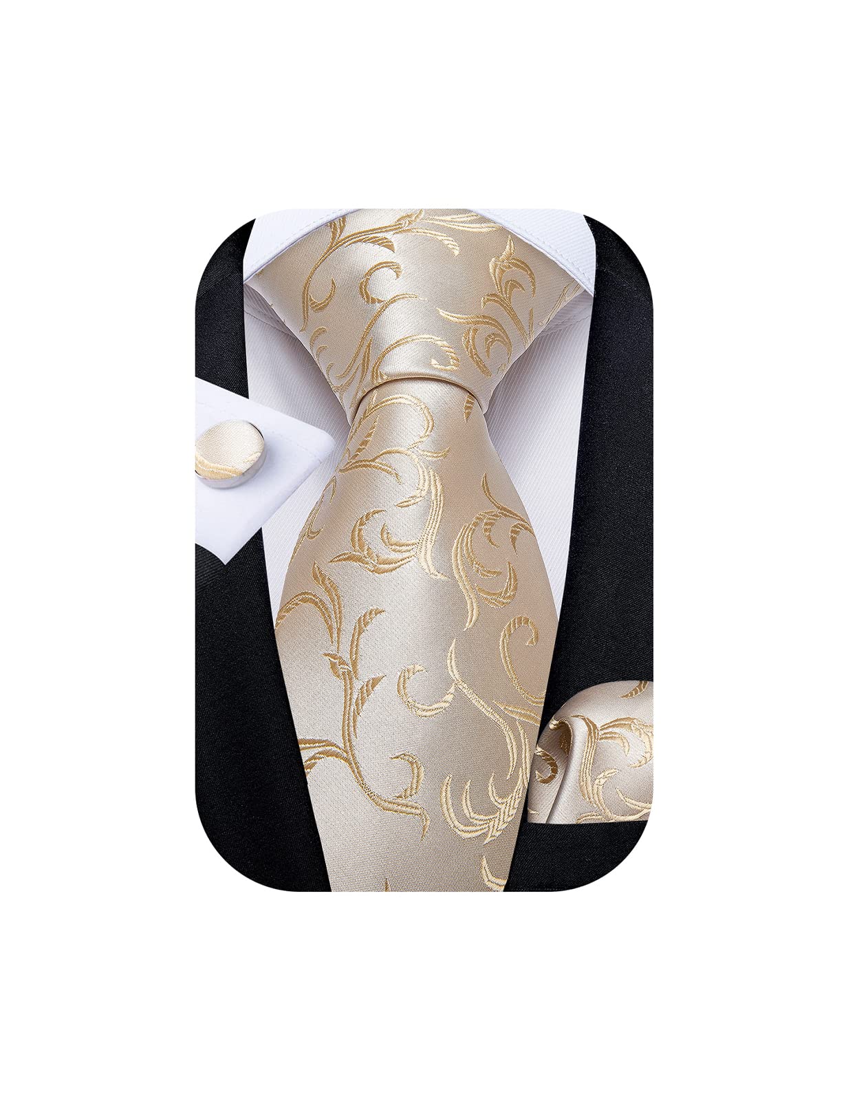 Mens Tie Set Silk Solid Paisley Necktie and Pocket Square Cufflinks Classic Formal Ties for Men Wedding Party