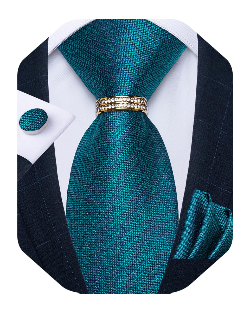 Mens Tie Set Silk Necktie and Gold Tie Ring Pocket Square Cufflinks Formal Business Wedding Ties with Gift Box