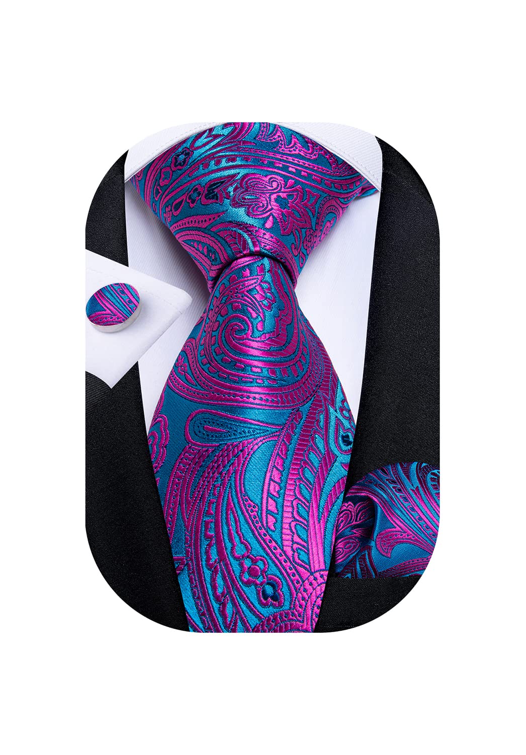 Mens Tie Set Silk Solid Paisley Necktie and Pocket Square Cufflinks Classic Formal Ties for Men Wedding Party