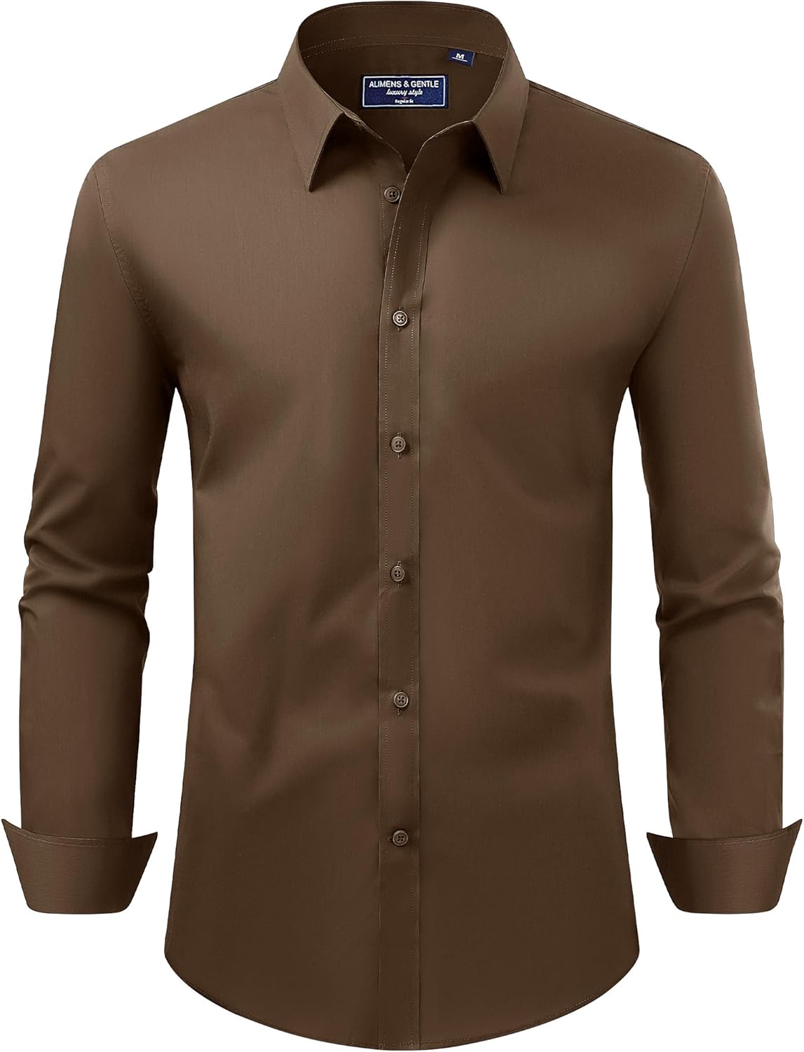 Alimens & Gentle Men's Dress Shirt Regular Fit Stretch Stain Shield Long Sleeve Solid Business Wedding Button Down Shirts